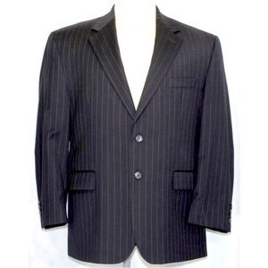 MENS Lauren Ralph Lauren Suit Jacket Blazer Black Pinstripe 100% Wool EUC !